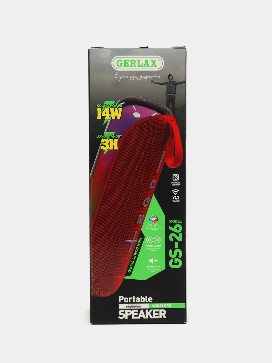 Красный портативная беспроводная блютуз колонка, Gerlax, gs-26, 14Вт, подсветка