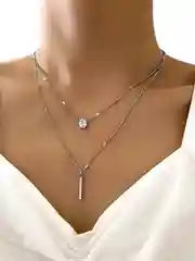 Серебряный женская цепочка-колье, с камнем, регулируемая, 2 штуки, многослойная