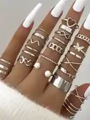 Серебряный женские кольца, набор 22 штуки