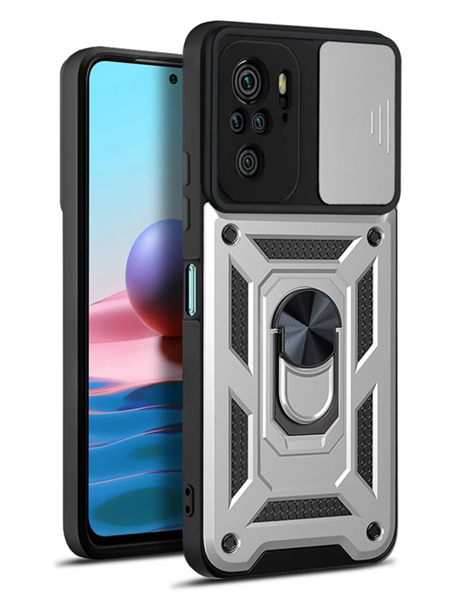 Серебряный чехол противоударный armors для Xiaomi Poco M5s и Redmi Note 10 4G и Redmi Note 10S