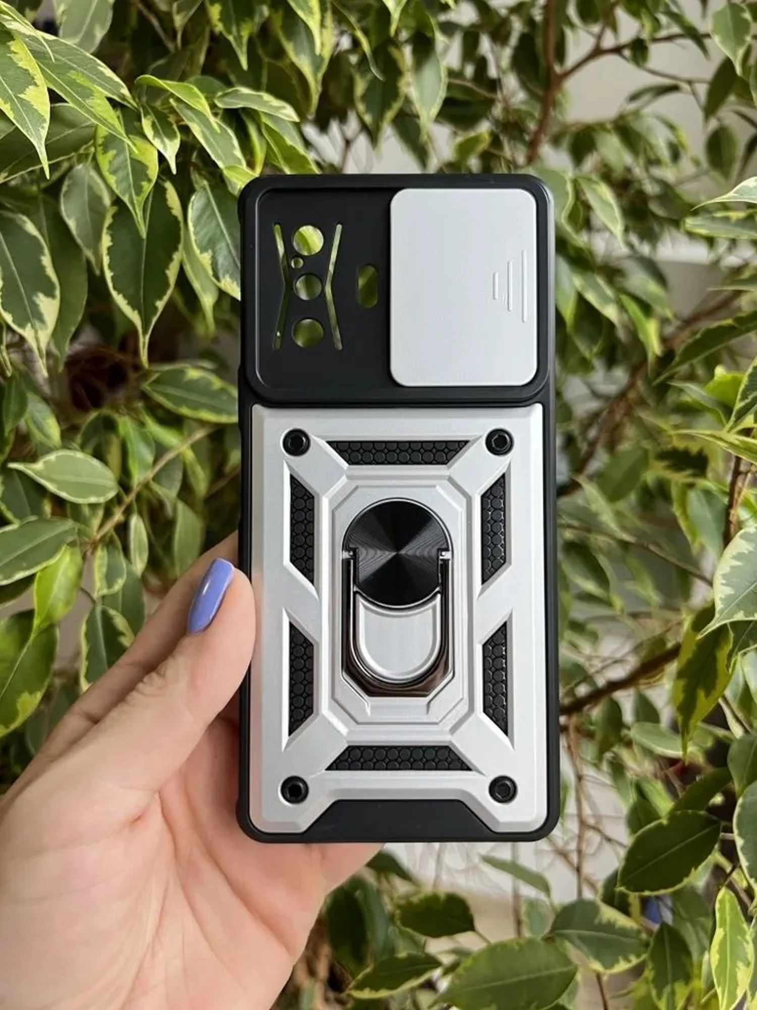 Серебряный чехол противоударный armors для Xiaomi Poco F4 GT / Поко Ф4 ГТ с защитой камеры