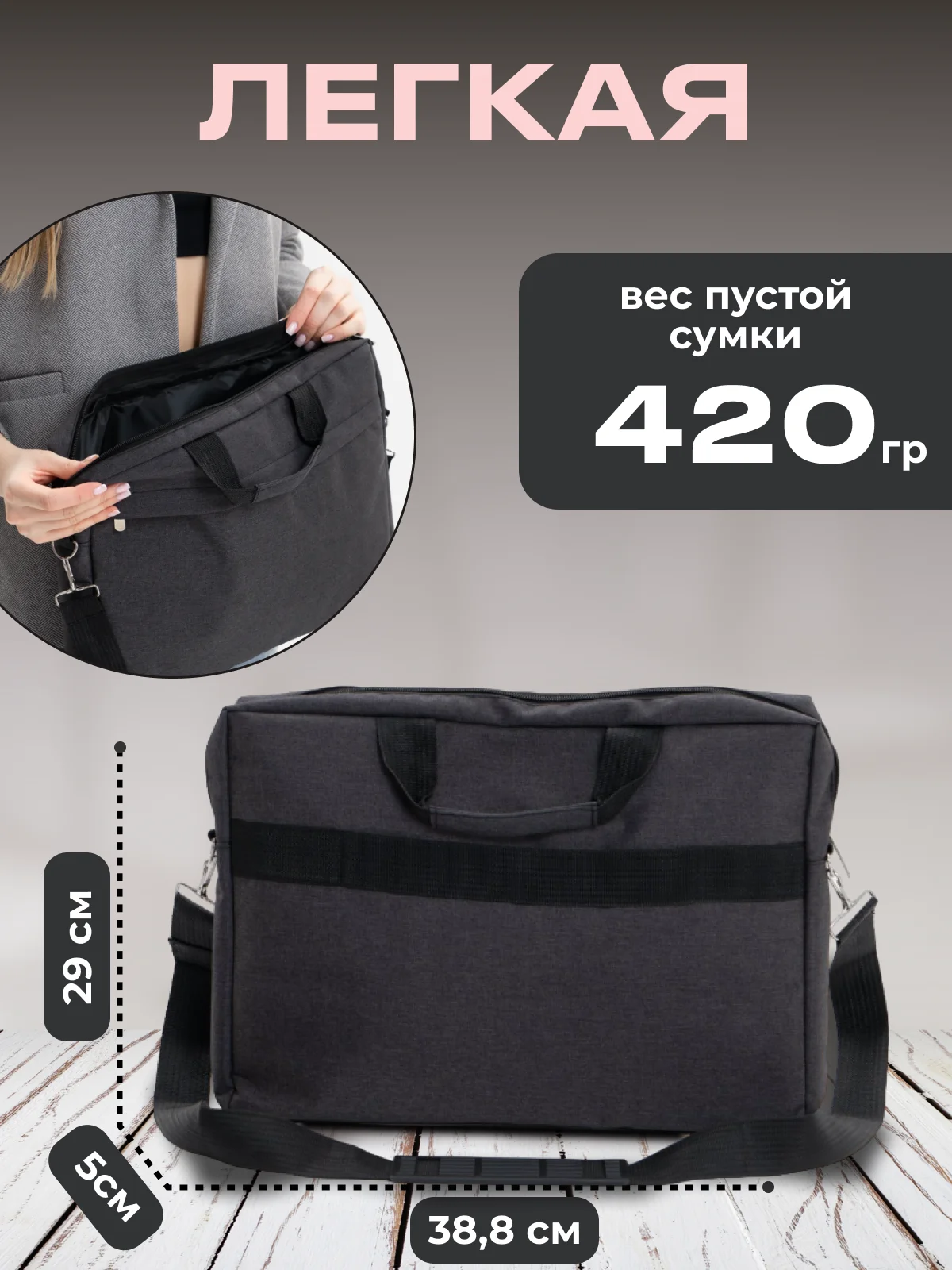Черный сумка для ноутбука 15,6, планшета, документов через плечо