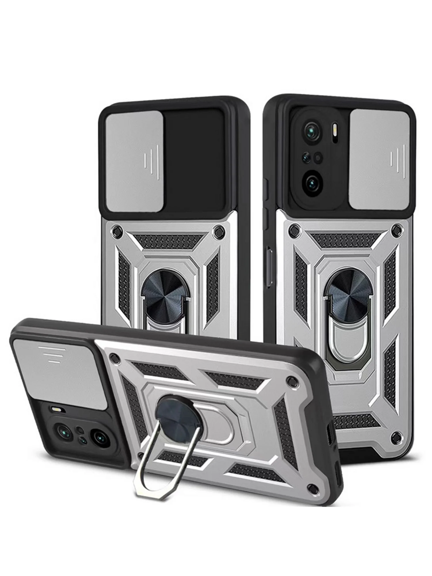Серебряный чехол противоударный armors для Xiaomi Poco F3 / Поко Ф3 с защитой камеры