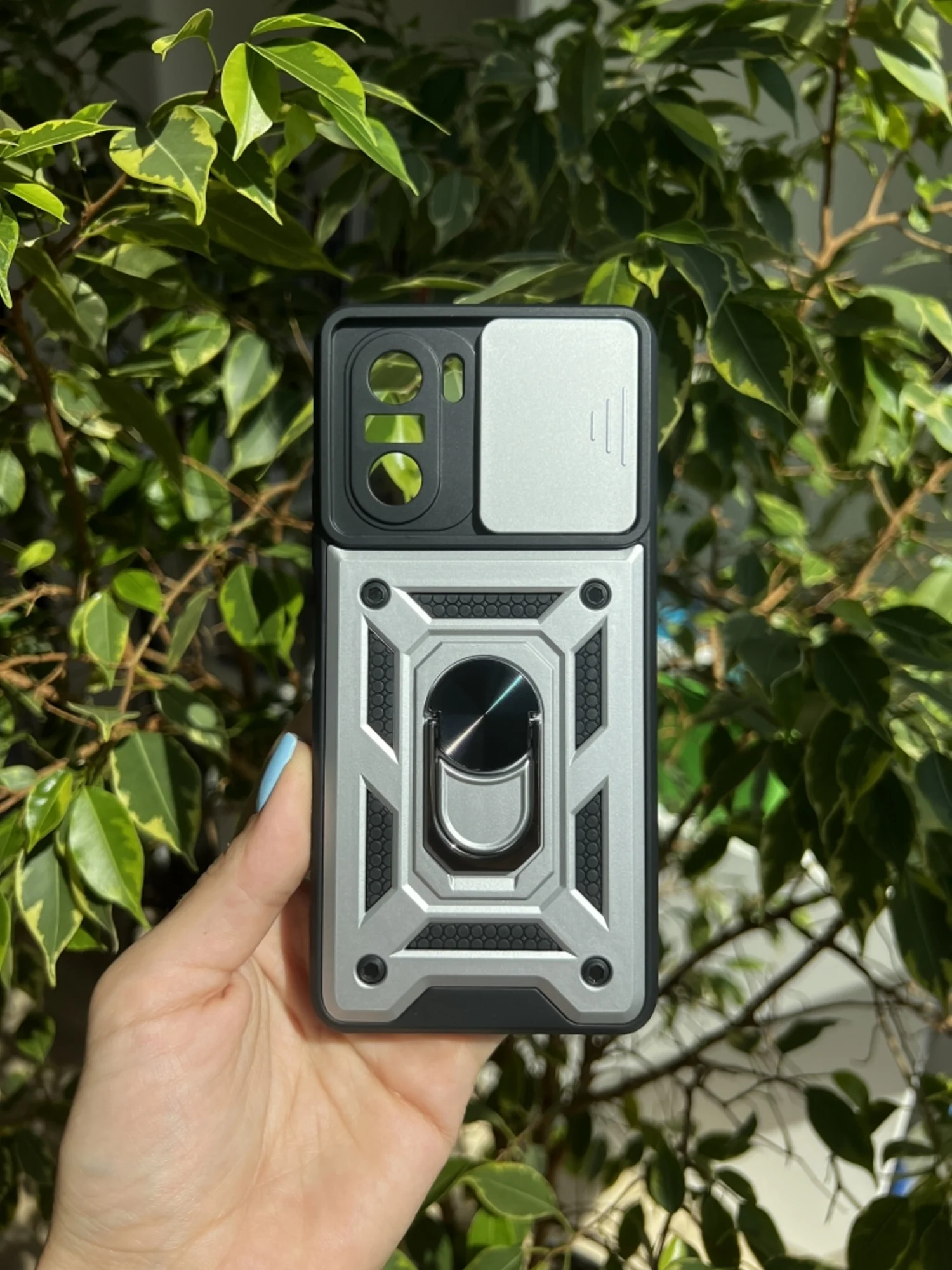 Серебряный чехол противоударный armors для Xiaomi Poco F3 / Поко Ф3 с защитой камеры