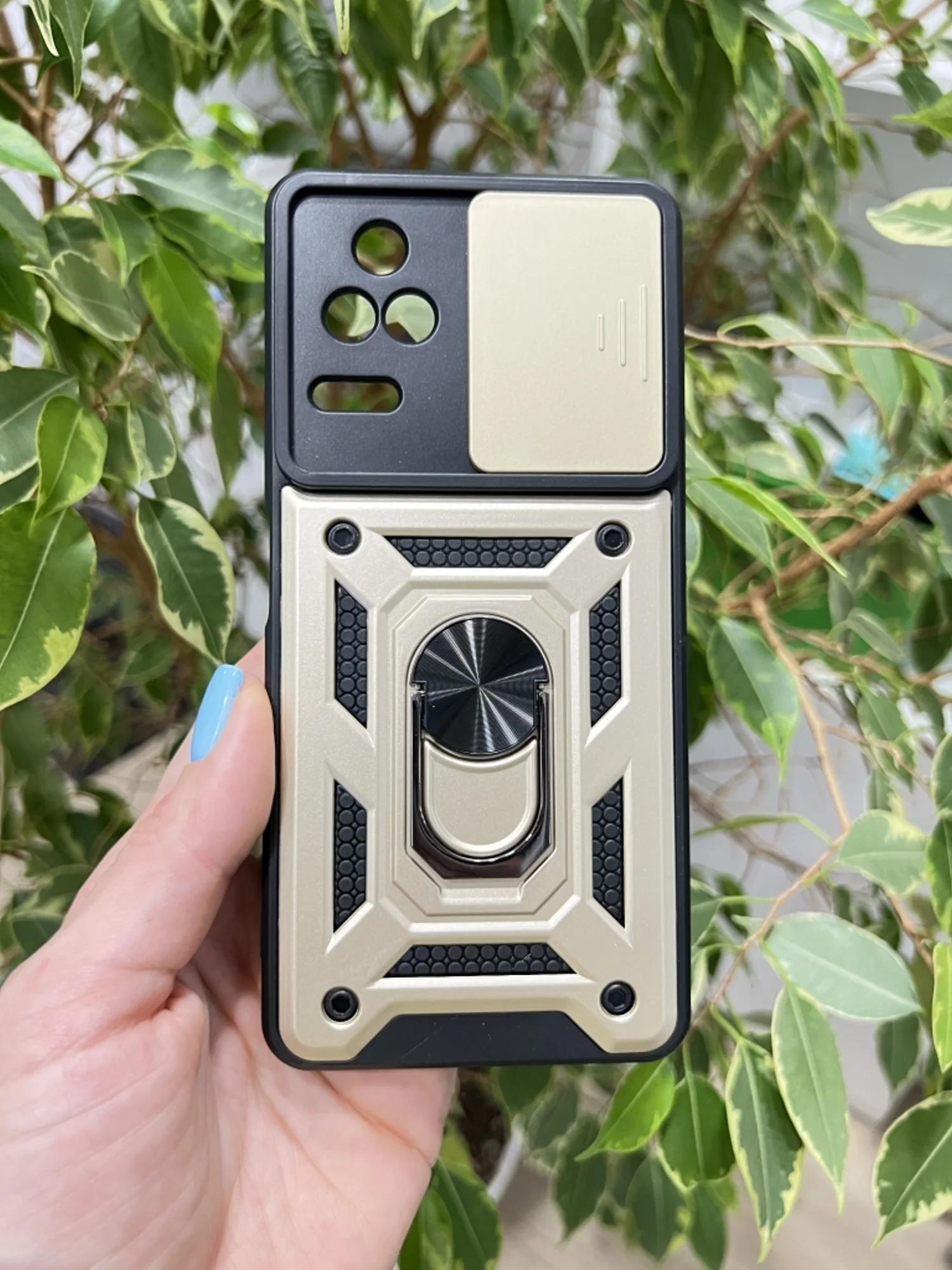 Золотой чехол противоударный armors для Xiaomi Poco F4 / Поко Ф4 с защитой камеры