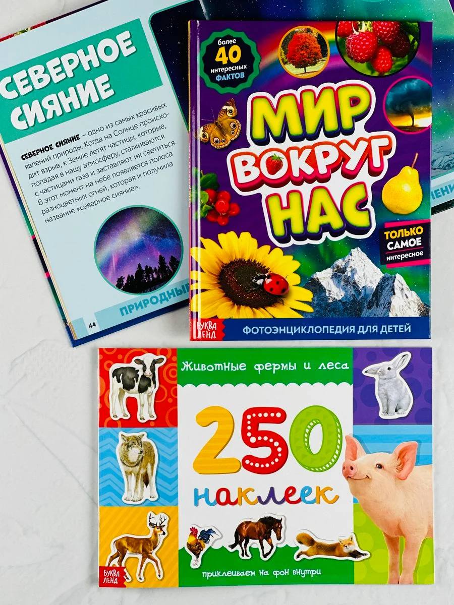 Энциклопедия развивающая для детей мир вокруг природные явления наклейки животные звери