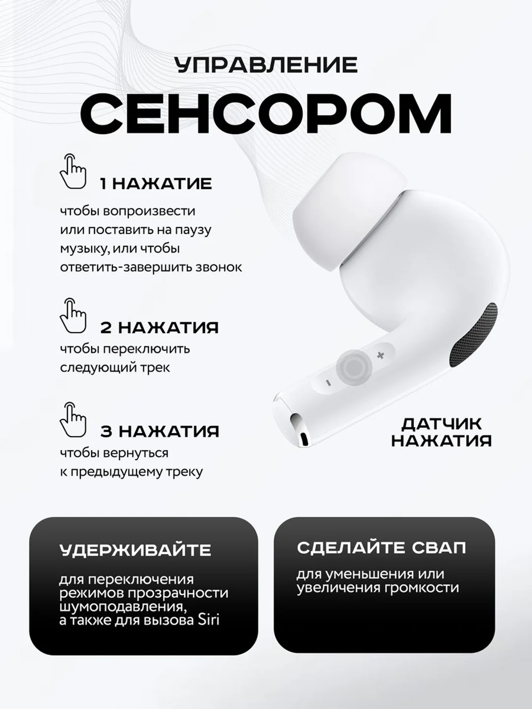 Беспроводные наушник, с шумоподавлением и прозрачностью, кабель Type-C