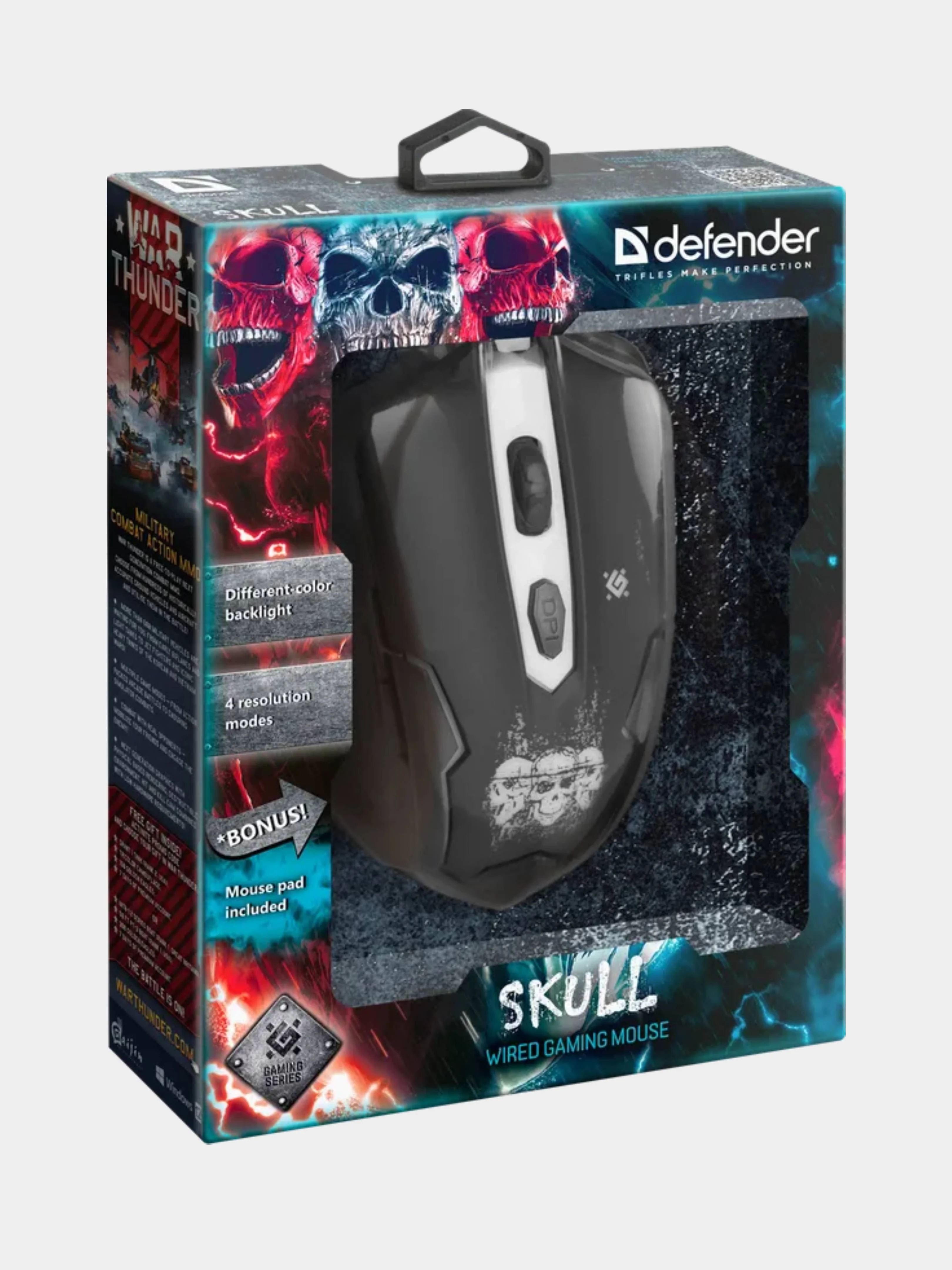 Мышь проводная Defender SKULL GM-180L черный + коврик