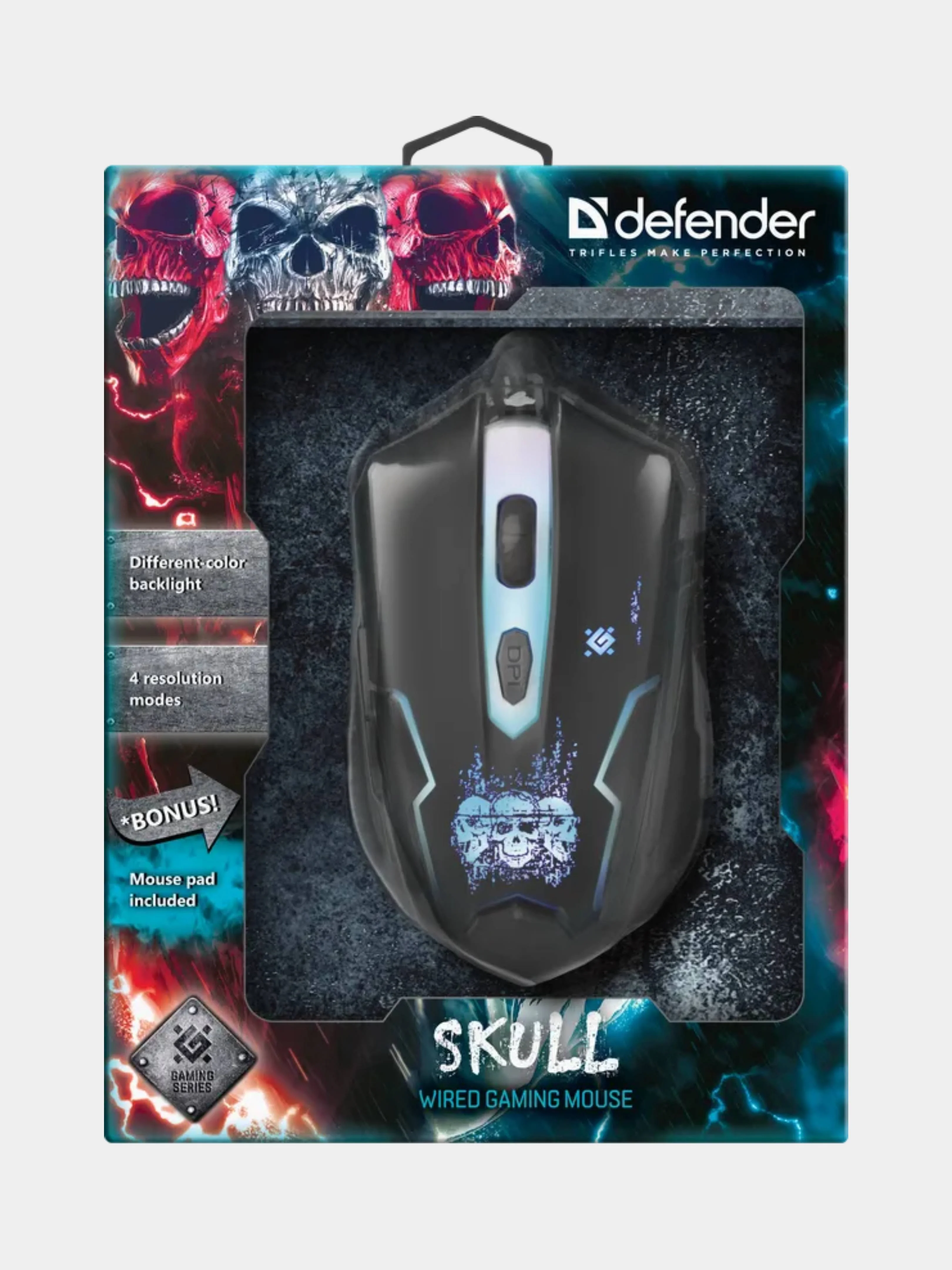 Мышь проводная Defender SKULL GM-180L черный + коврик