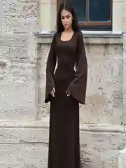 Шоколадный платье женское, платье лапша длинное
