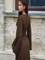 Шоколадный платье женское, платье лапша длинное