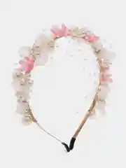 Кораллово-розовый ободок с жемчугом, венок ободок для волос, свадебный, выпускной с бусинами