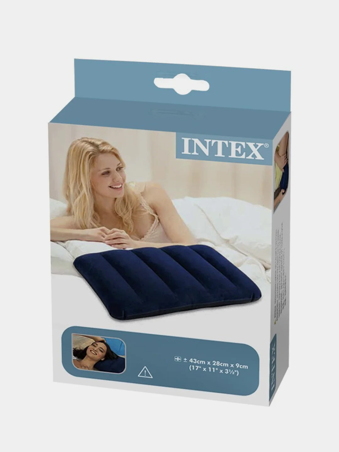 Синий подушка надувная 43*28*9 см INTEX синяя, розовая, мятная, серая