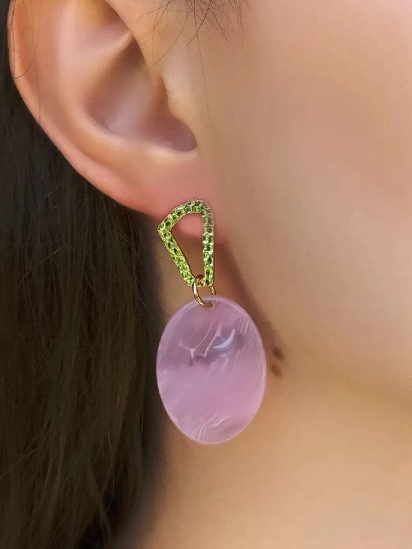 Серьги овальные, розовые