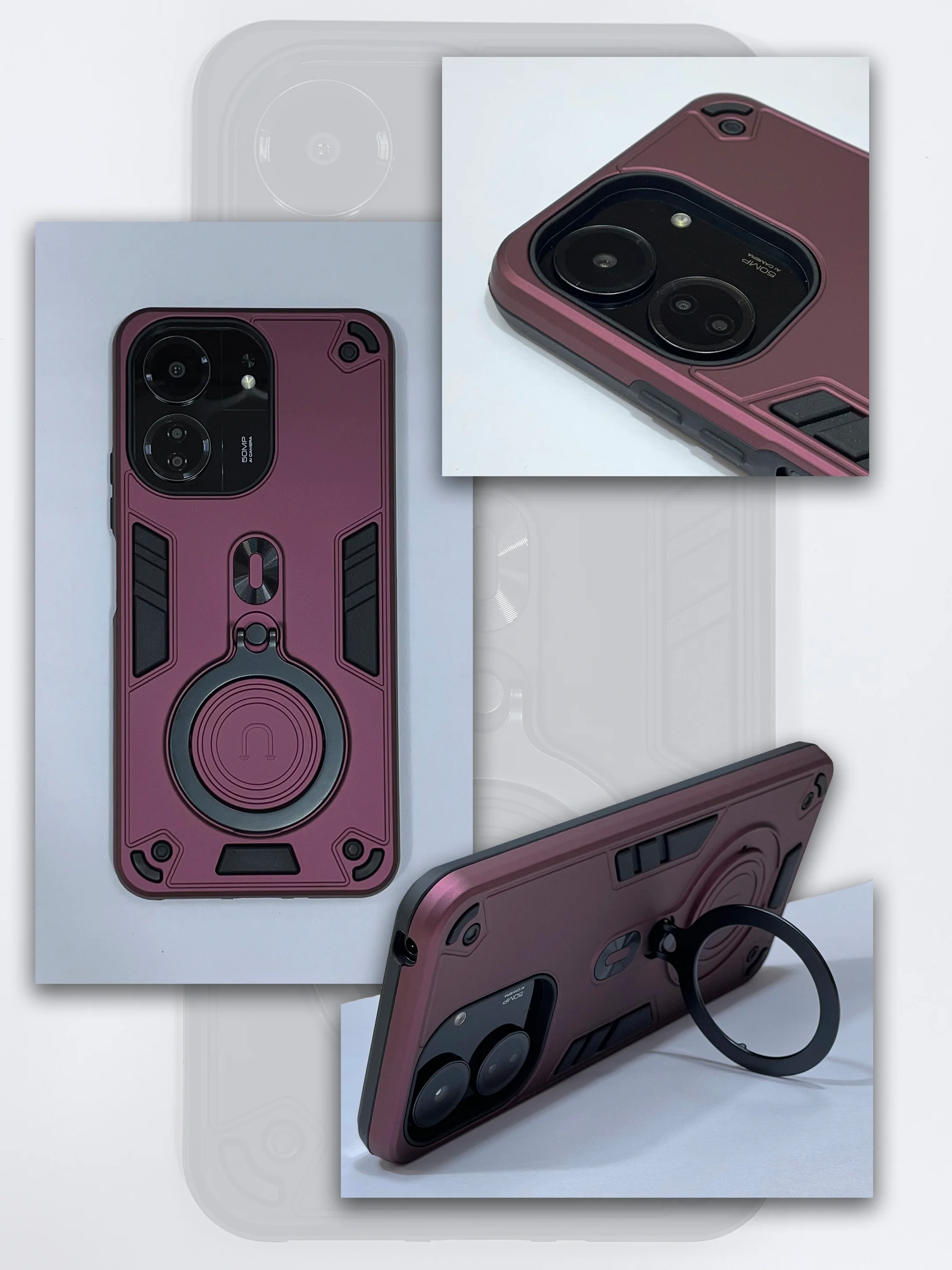 Бордовый чехол для Xiaomi Redmi 13C 4G / Poco C65 5G, противоударный