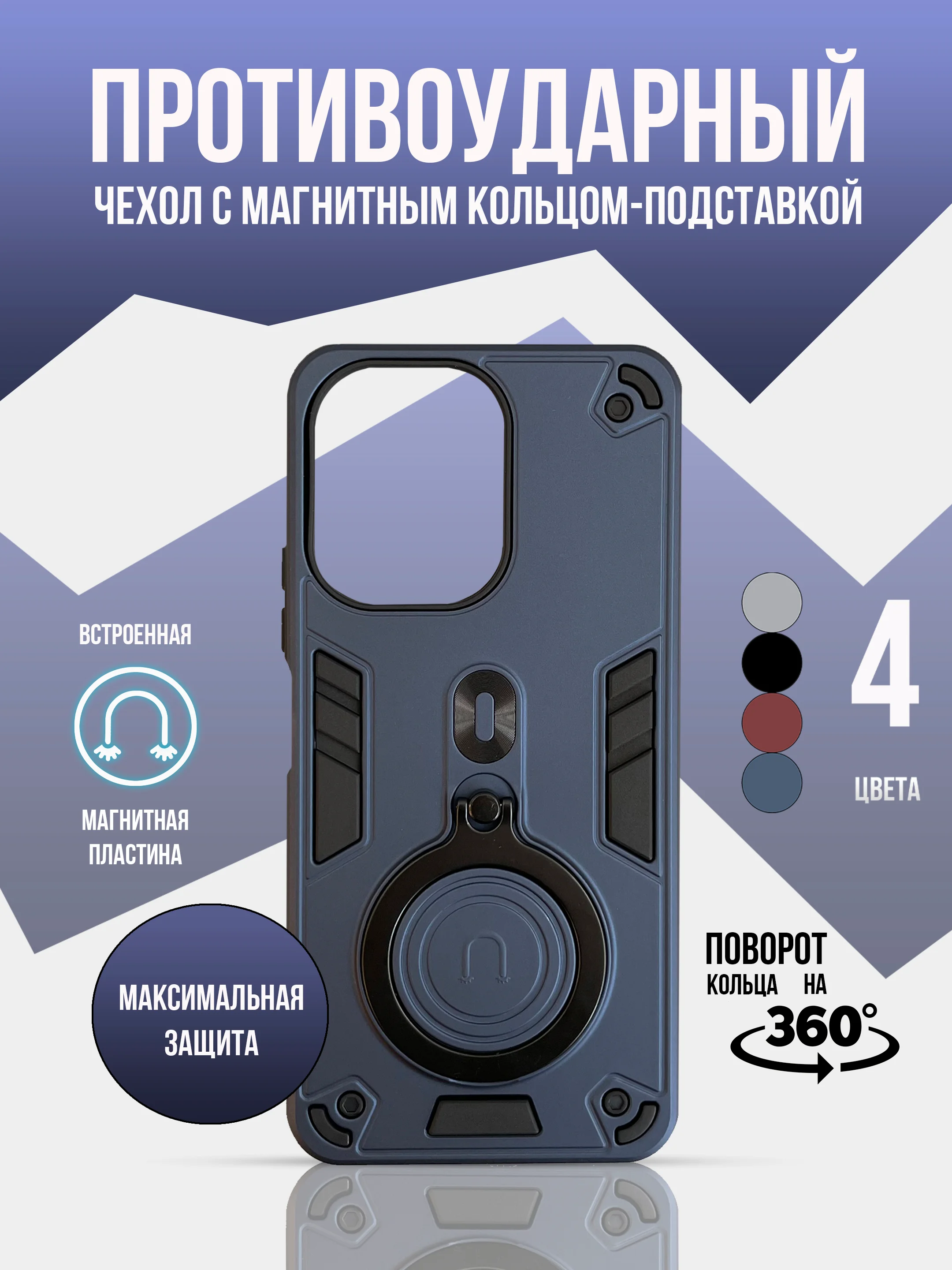 Темно-синий чехол для Xiaomi Redmi 13C 4G / Poco C65 5G, противоударный