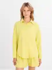 Лимонный женский летний костюм с шортами, рубашка и шорты