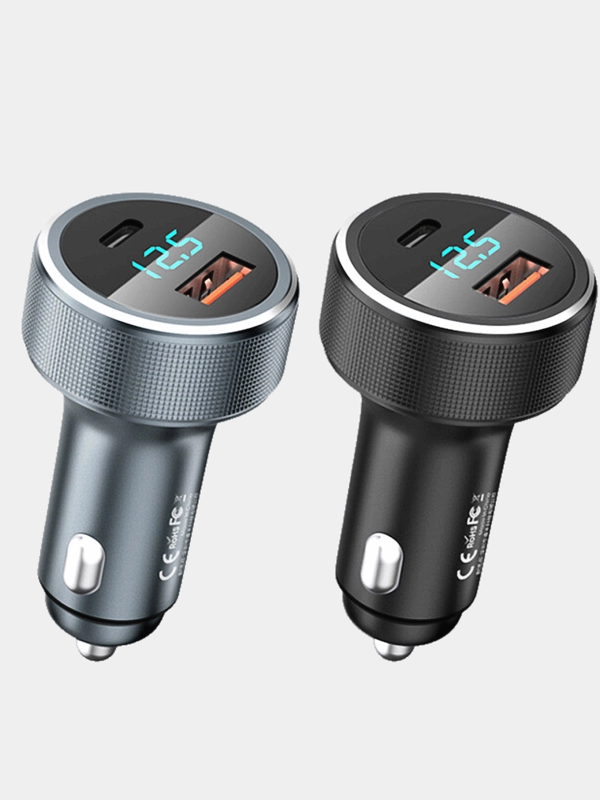 Автомобильное зарядное устройство в прикуриватель Type-C + USB, с дисплеем, мощная 58,5 Вт