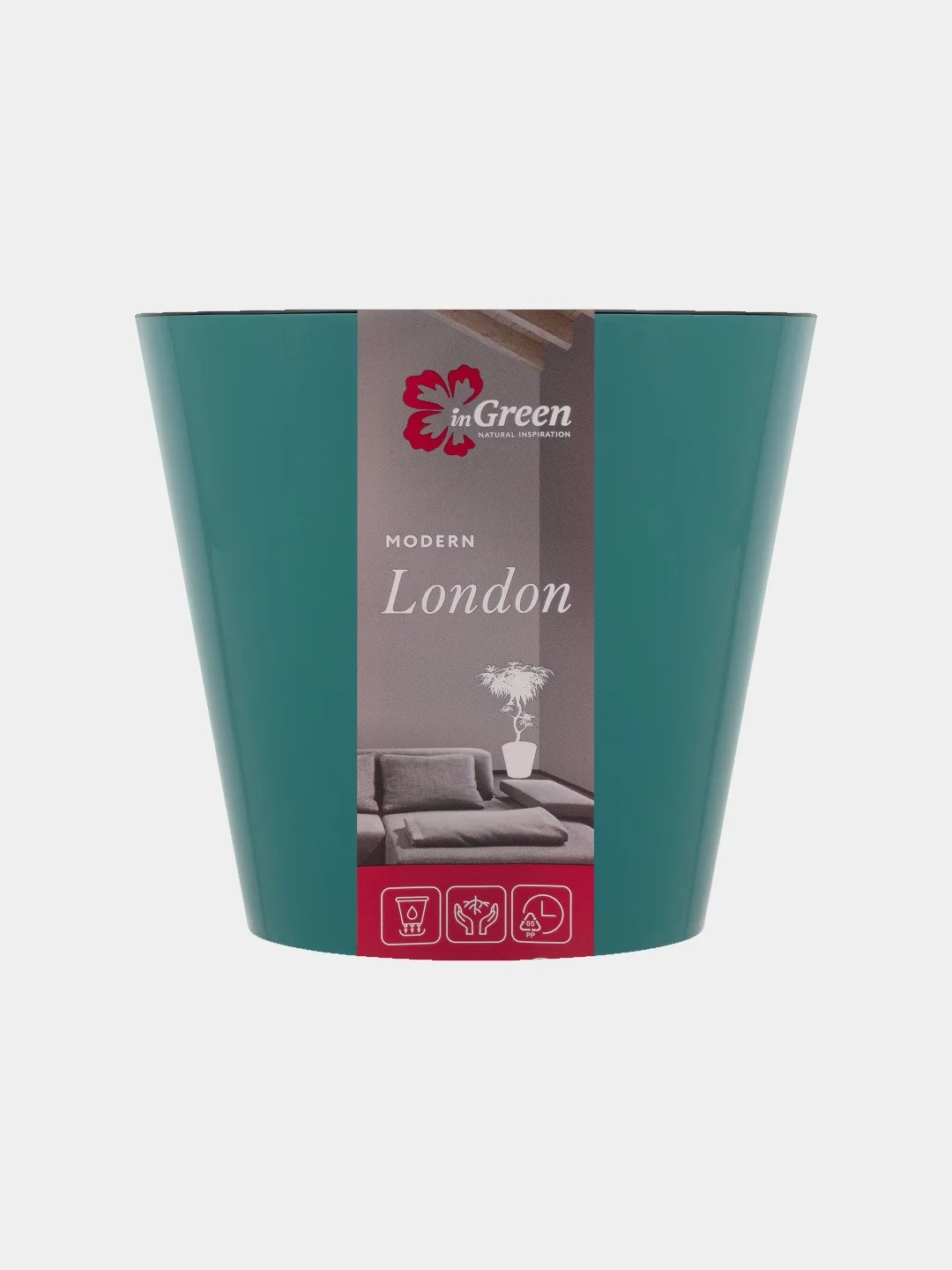 Бирюзовый горшок для цветов с дренажной вставкой InGreen коллекция London