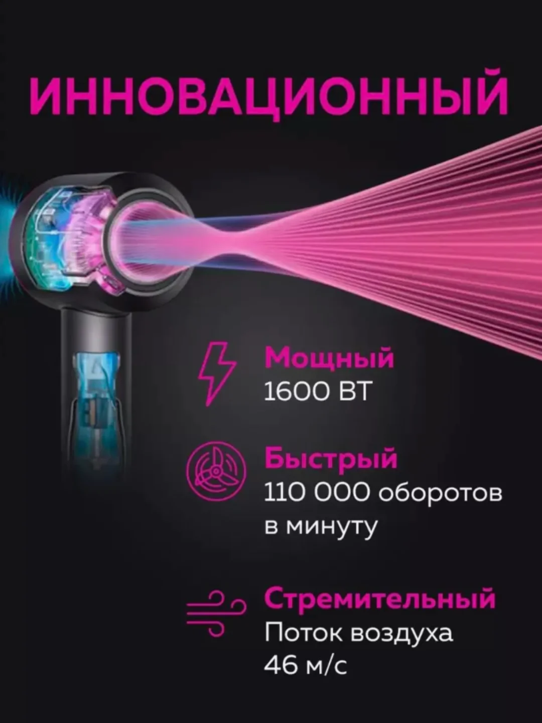 Профессиональный фен мультистайлер для сушки и укладки волос, с насадками, стайлер