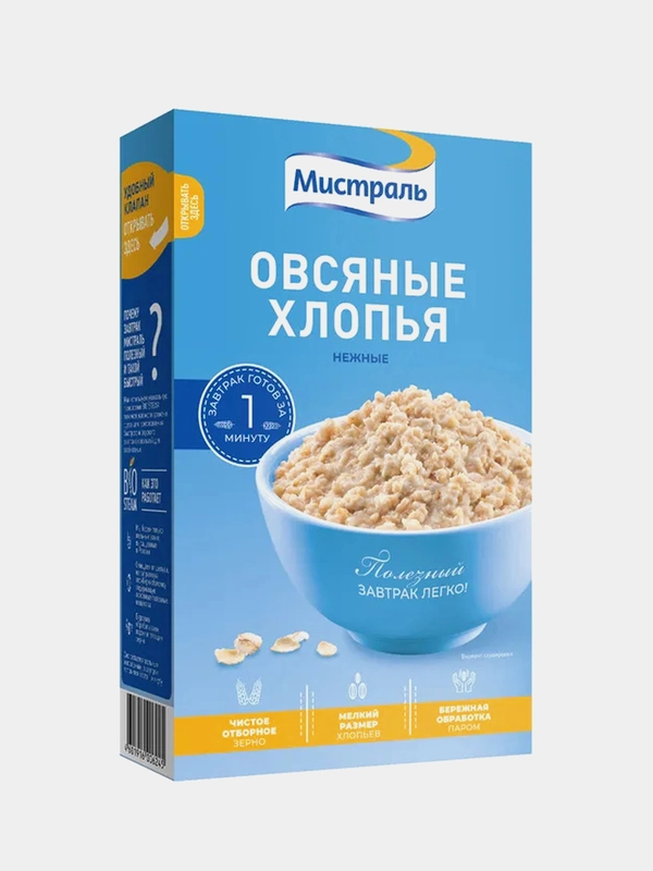 Хлопья МИСТРАЛЬ Овсяные Нежные, 400 г
