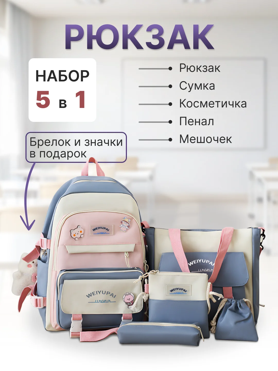 Синий рюкзак школьный, для девочки и для мальчика
