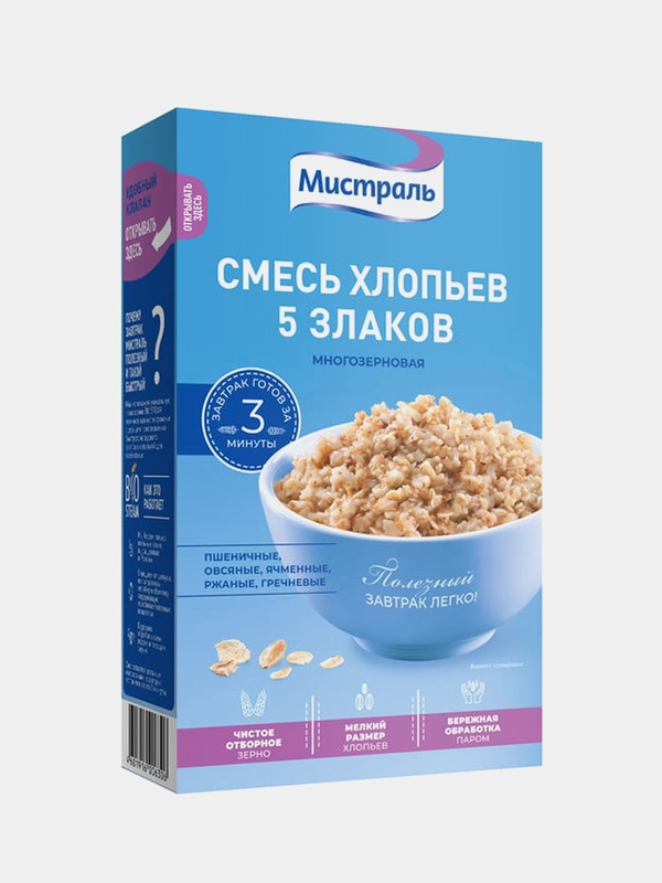 Хлопья МИСТРАЛЬ Смесь, 5 злаков, 400 г