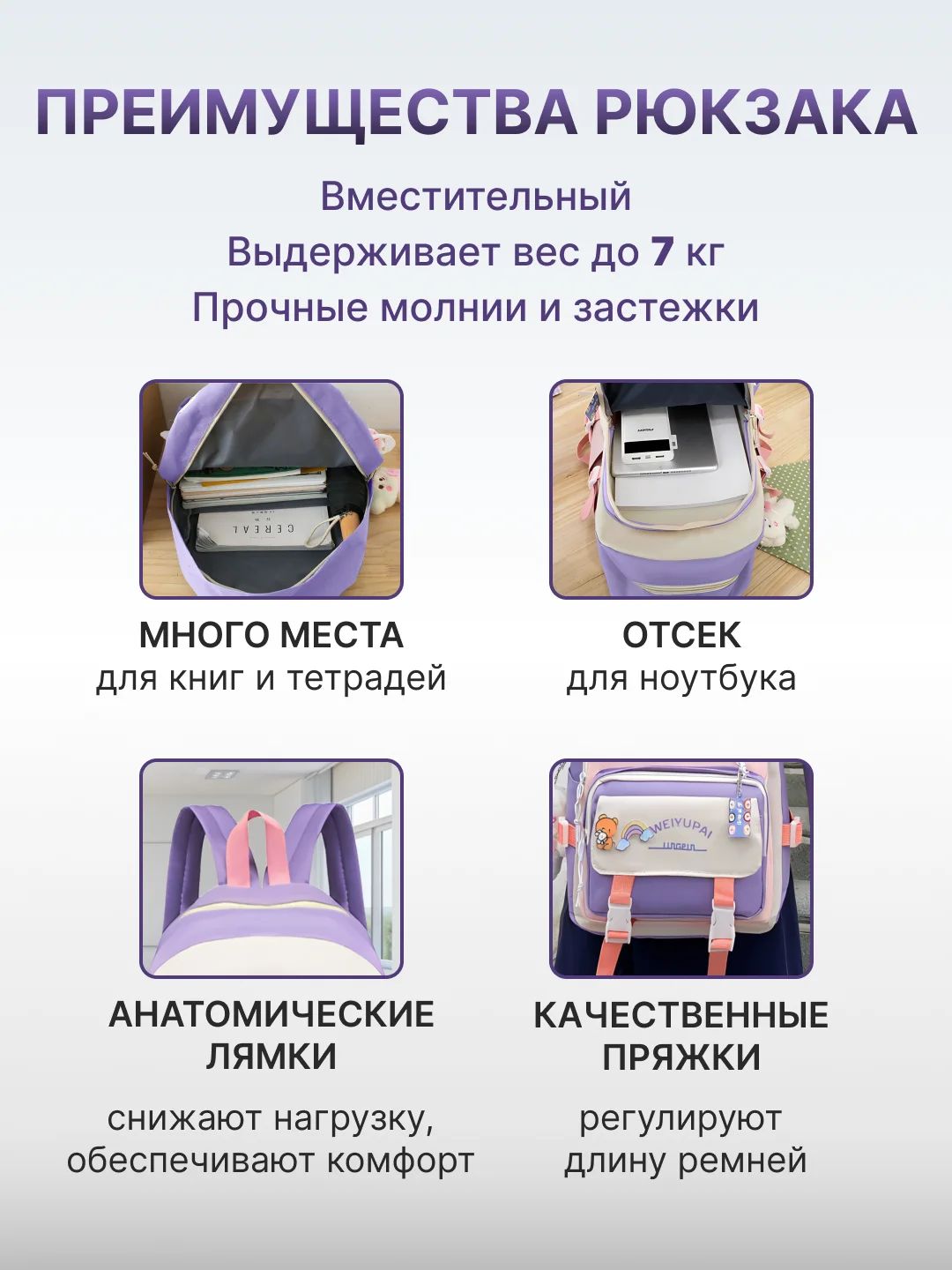 Фиолетовый рюкзак школьный, для девочки и для мальчика