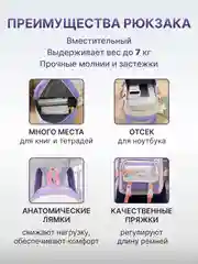 Фиолетовый рюкзак школьный, для девочки и для мальчика