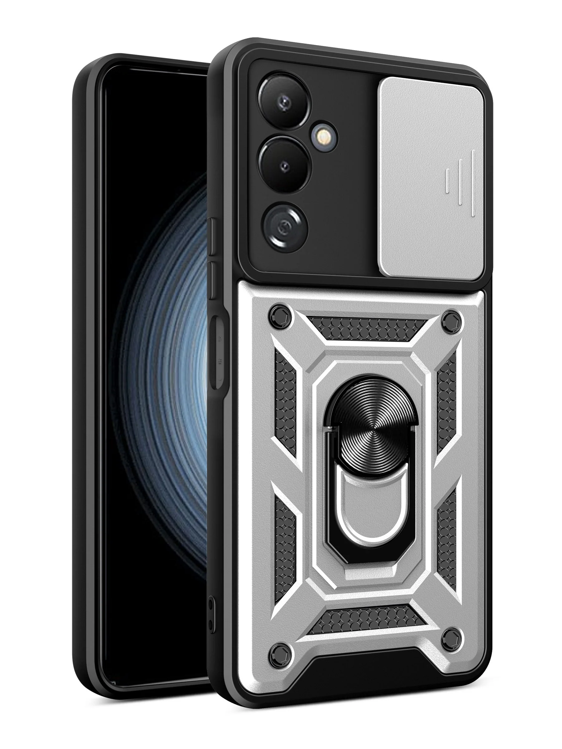 Серебряный чехол противоударный armors для Tecno Pova 4 Pro / Техно Пова 4 Про с защитой камеры