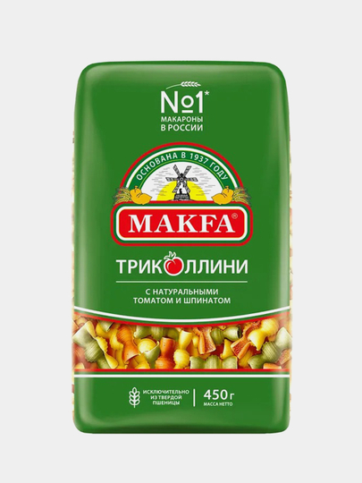 Макаронные изделия MAKFA "Триколлини", свитки, с томатом и шпинатом, 450 г