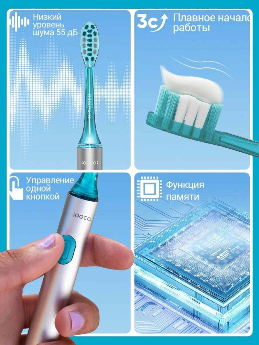 Голубой электрическая зубная щетка Xiaomi Soocas Spark Toothbrush MT1
