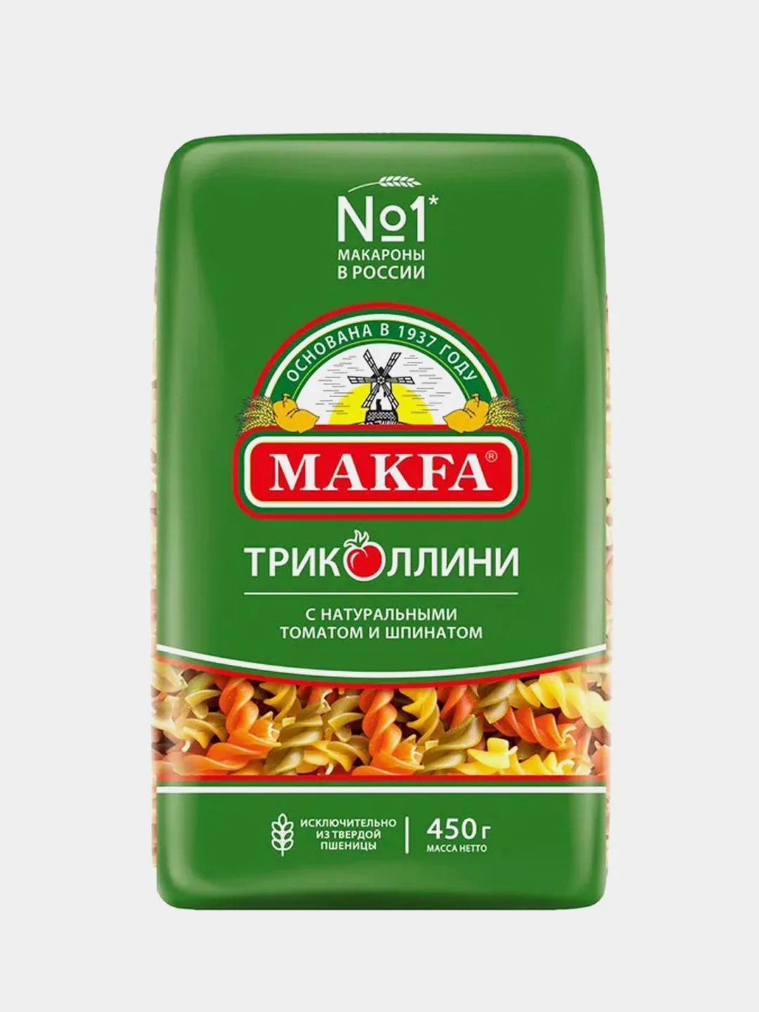 Макаронные изделия MAKFA "Триколлини", спирали, с томатом и шпинатом, 450 г
