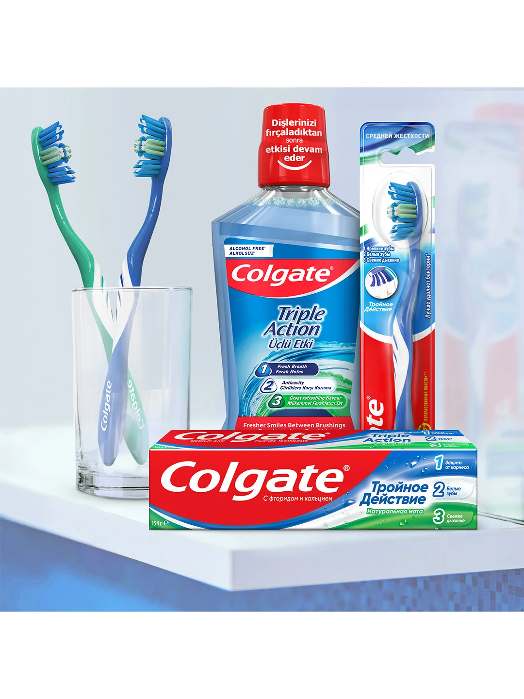 Ополаскиватель для полости рта Colgate Тройное действие, антибактериальный, 500 мл, 2 шт