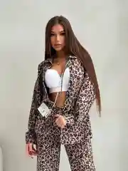 Костюм женский брючный летний, рубашка и брюки, леопардовый