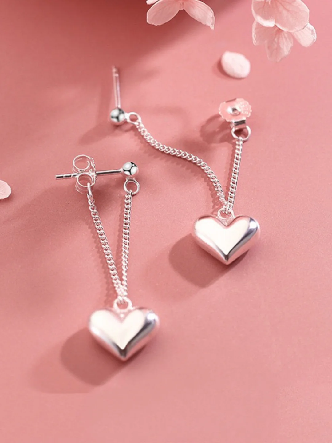 Серьги длинные с сердечком