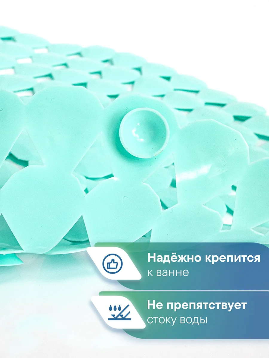 Бирюзовый коврик для ванны с присосками "Капля" 38х67 см, ВИЛИНА