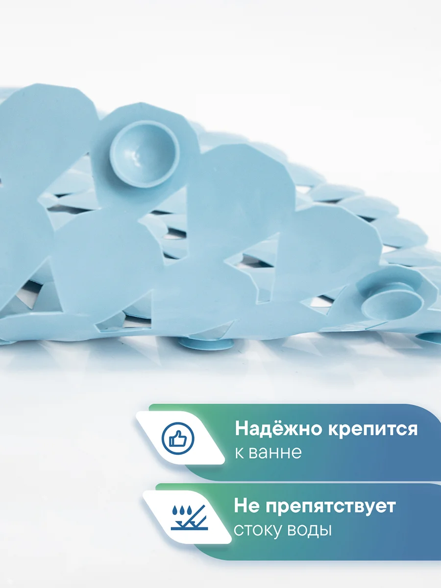 Небесно-голубой коврик для ванны с присосками "Капля" 38х67 см, ВИЛИНА