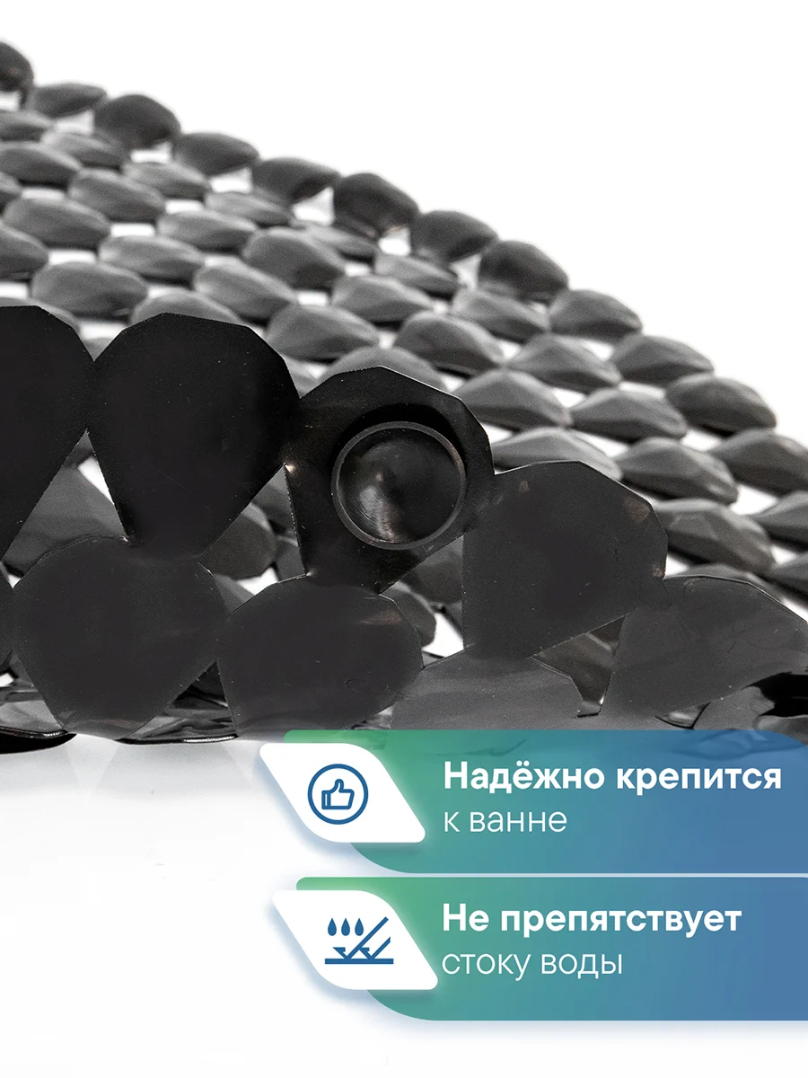 Черный коврик для ванны с присосками "Капля" 38х67 см, ВИЛИНА