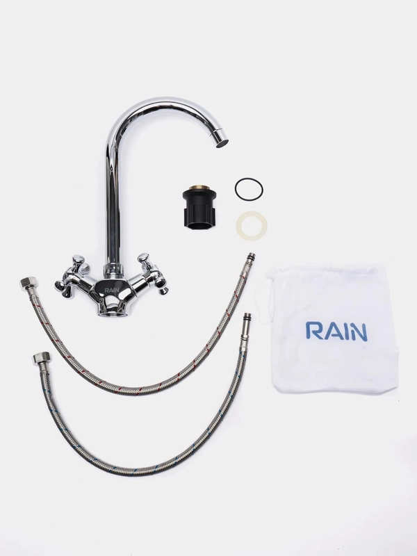 RAIN Смеситель для кухни "Нефрит", поворотный излив, керам. кран-буксы 1/2, гайка, латунь