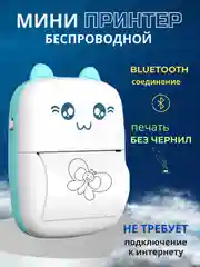 Голубой мини принтер портативный / Детский термопринтер для стикеров и фото