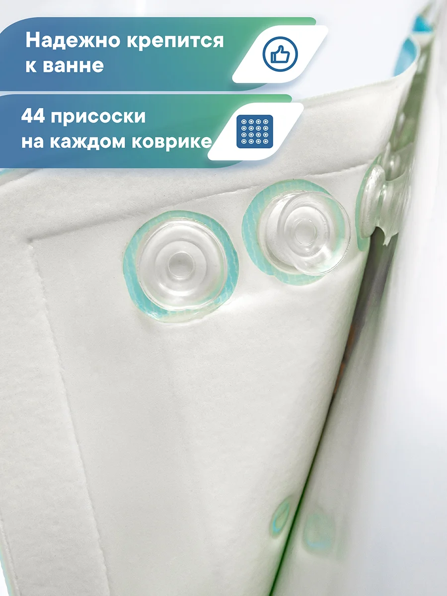 Голубой коврик для ванны детский с присосками "Непоседа" 37х70 см, ВИЛИНА
