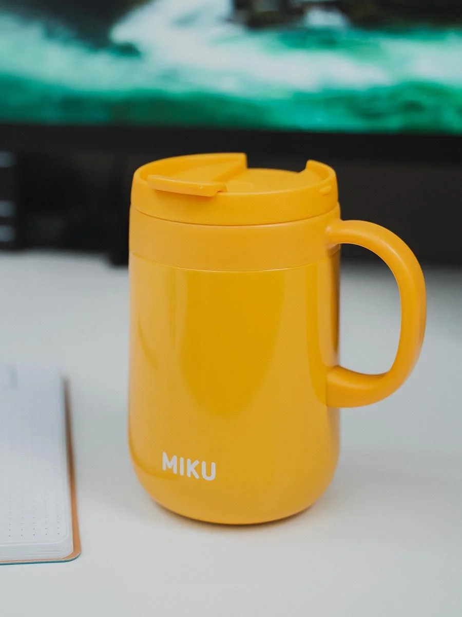 Желтый термокружка для кофе, чая с ручкой и крышкой MIKU, 500 мл