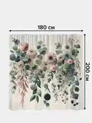 Штора для ванной тканевая с 3D эффектом "Нежные цветы и эвкалипт" (sc-sd1437)