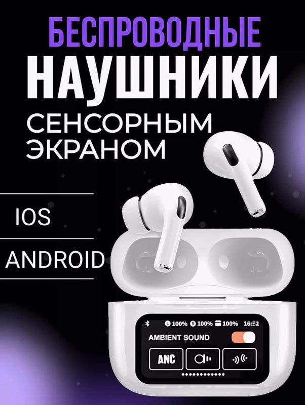 Наушники беспроводные с шумоподавлением, с дисплеем и с сенсорным управлением с кейса
