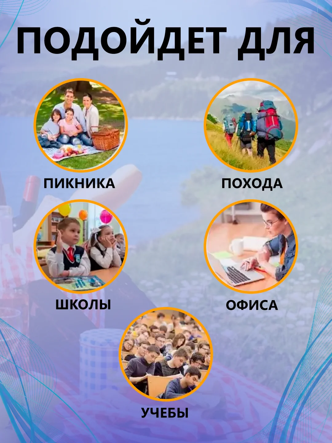 Синий термосумка, сумка для ланч бокса, пикника, холодильник