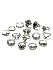 Серебряный женские кольца, набор 15 штук, винтаж