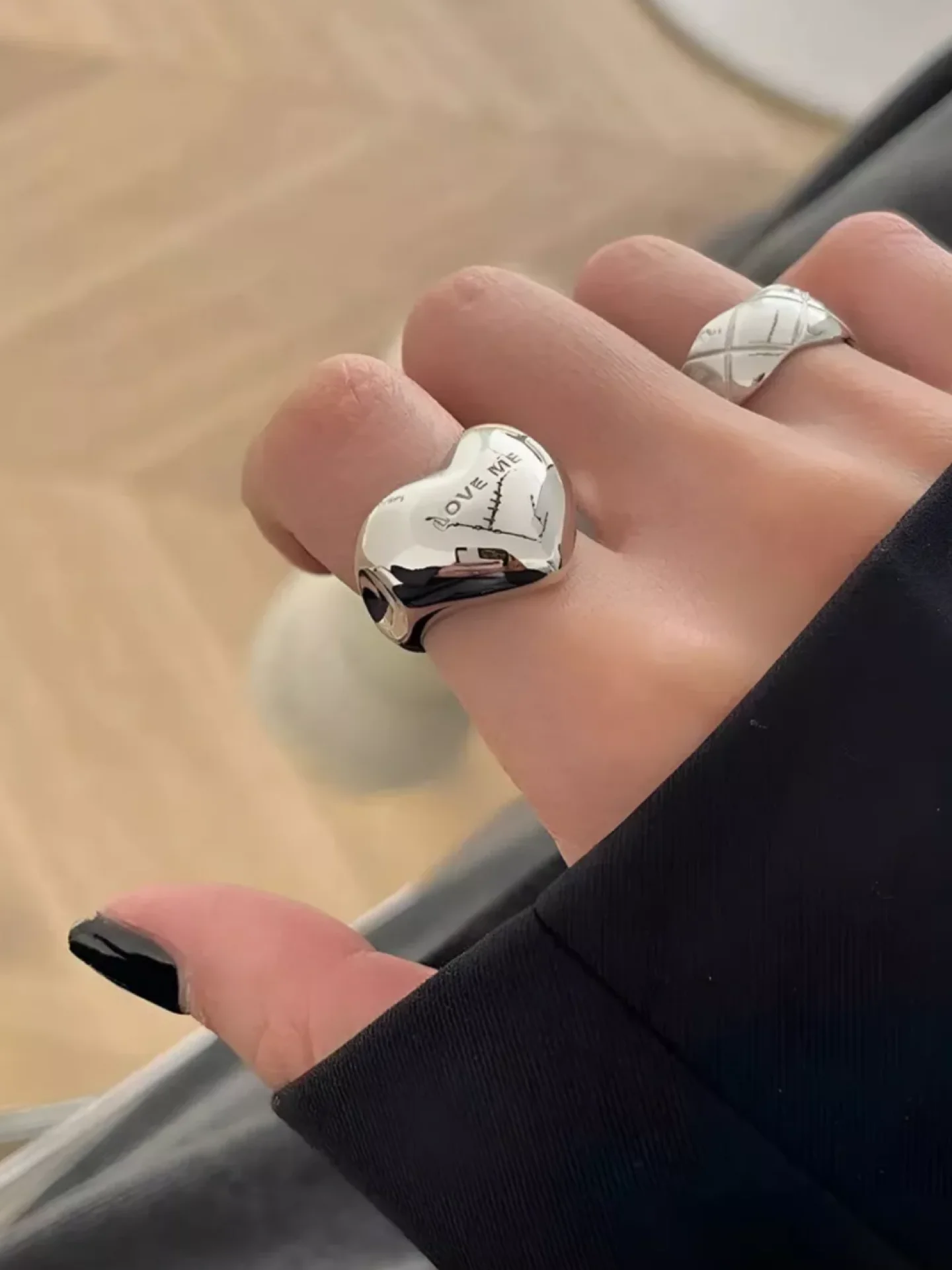 Серый кольцо сердце, бижутерия, под серебро и золото