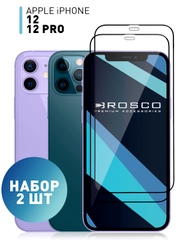 1-2 шт стекло для iPhone 12, 12 Pro защитное ROSCO прозрачное с олеофобное с черной рамкой
