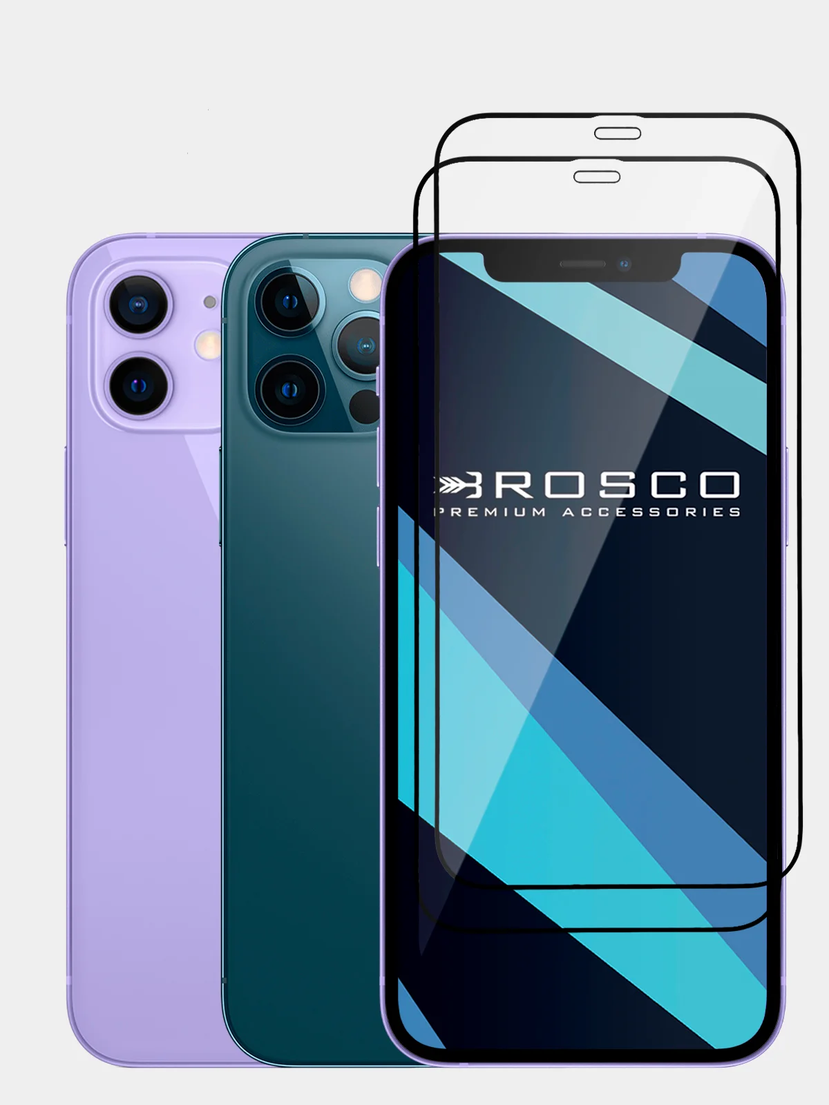 1-2 шт стекло для iPhone 12, 12 Pro защитное ROSCO прозрачное с олеофобное с черной рамкой